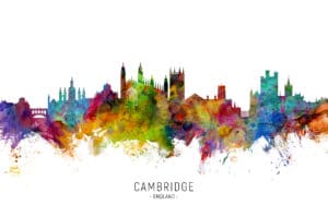 Cambridge England Skyline unique digital wall art canvas framed prints