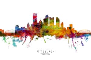 Pittsburgh Pennsylvania Skyline unique digital wall art canvas framed prints