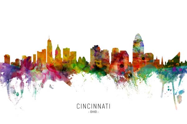 Cincinnati Ohio Skyline unique digital wall art canvas framed prints