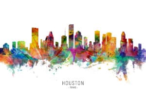 Houston Texas Skyline unique digital wall art canvas framed prints