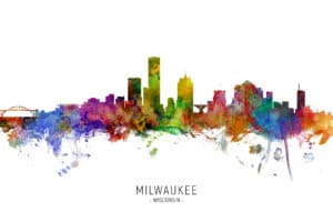 Milwaukee Wisconsin Skyline unique digital wall art canvas framed prints