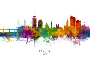 Cardiff Wales Skyline unique digital wall art canvas framed prints