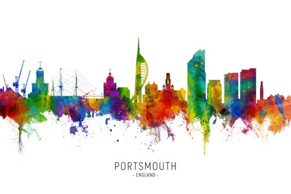 Portsmouth England Skyline unique digital wall art canvas framed prints