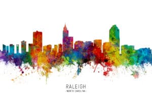 Raleigh North Carolina Skyline unique digital wall art canvas framed prints