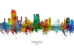 Swansea Wales Skyline unique digital wall art canvas framed prints