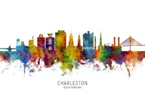 Charleston South Carolina Skyline unique digital wall art canvas framed prints