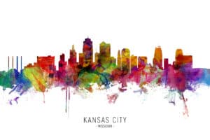 Kansas City Missouri Skyline unique digital wall art canvas framed prints