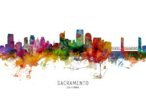Sacramento California Skyline unique digital wall art canvas framed prints