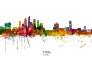 Tampa Florida Skyline unique digital wall art canvas framed prints