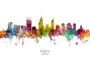Perth Australia Skyline unique digital wall art canvas framed prints