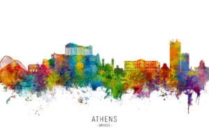 Athens Greece Skyline unique digital wall art canvas framed prints