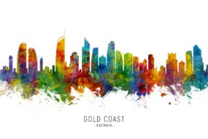 Gold Coast Australia Skyline unique digital wall art canvas framed prints