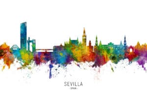 Sevilla Spain Skyline unique digital wall art canvas framed prints