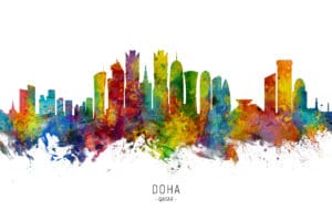 Doha Qatar Skyline unique digital wall art canvas framed prints