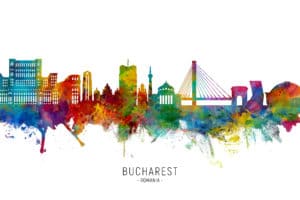 Bucharest Romania Skyline unique digital wall art canvas framed prints