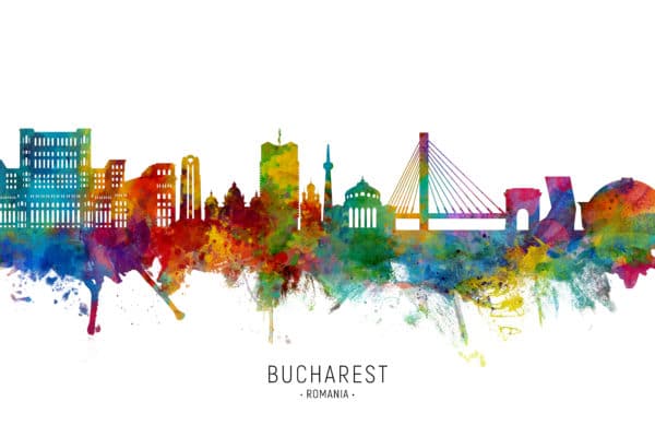 Bucharest Romania Skyline unique digital wall art canvas framed prints