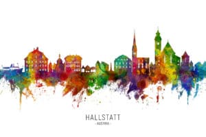 Hallstatt Austria Skyline unique digital wall art canvas framed prints