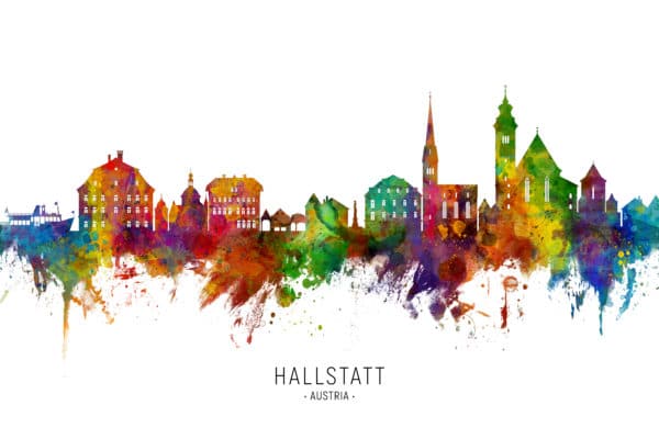 Hallstatt Austria Skyline unique digital wall art canvas framed prints