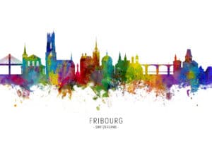 Fribourg Switzerland Skyline unique digital wall art canvas framed prints