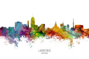 Lansing Michigan Skyline unique digital wall art canvas framed prints