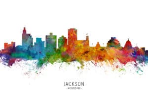 Jackson Mississippi Skyline unique digital wall art canvas framed prints