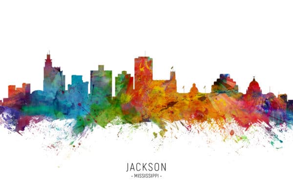 Jackson Mississippi Skyline unique digital wall art canvas framed prints