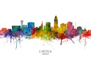 Lincoln Nebraska Skyline unique digital wall art canvas framed prints