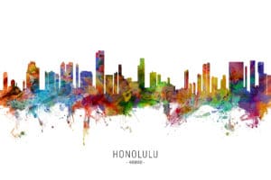 Honolulu Hawaii Skyline unique digital wall art canvas framed prints