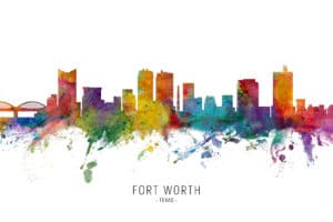 Fort Worth Texas Skyline unique digital wall art canvas framed prints