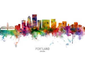 Portland Oregon Skyline unique digital wall art canvas framed prints