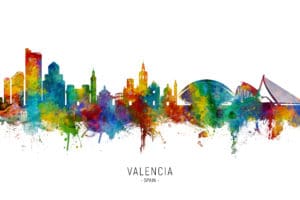 Valencia Spain Skyline unique digital wall art canvas framed prints