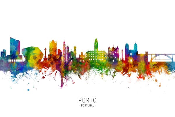 Porto Portugal Skyline unique digital wall art canvas framed prints