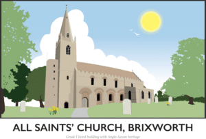 All Saints Church, Brixworth, Northamptonshire rustic digital canvas wall art print