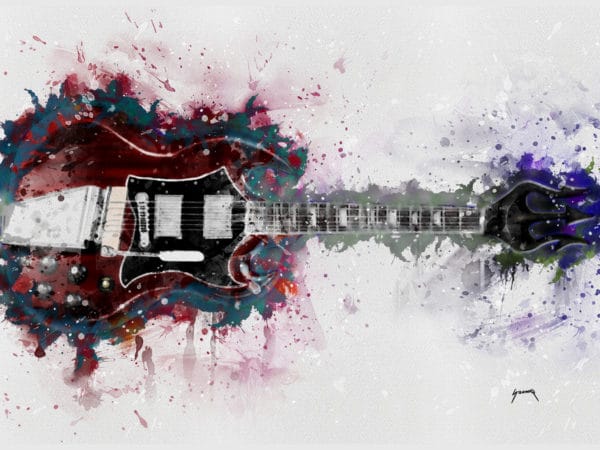 Angus Young's guitar caricature digital canvas artwork prints