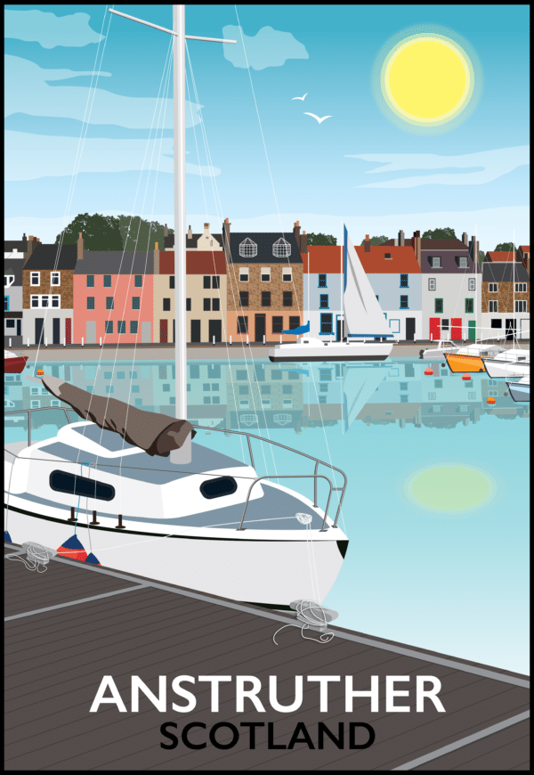 Anstruther Harbour, Scotland rustic digital canvas wall art print