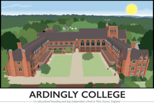 Ardingly College, West Sussex rustic digital canvas wall art print