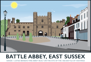 Battle Abbey, East Sussex rustic digital canvas wall art print
