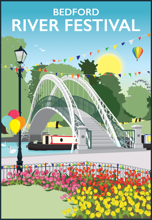 Bedford River Festival Suspension Bridge rustic digital canvas wall art print