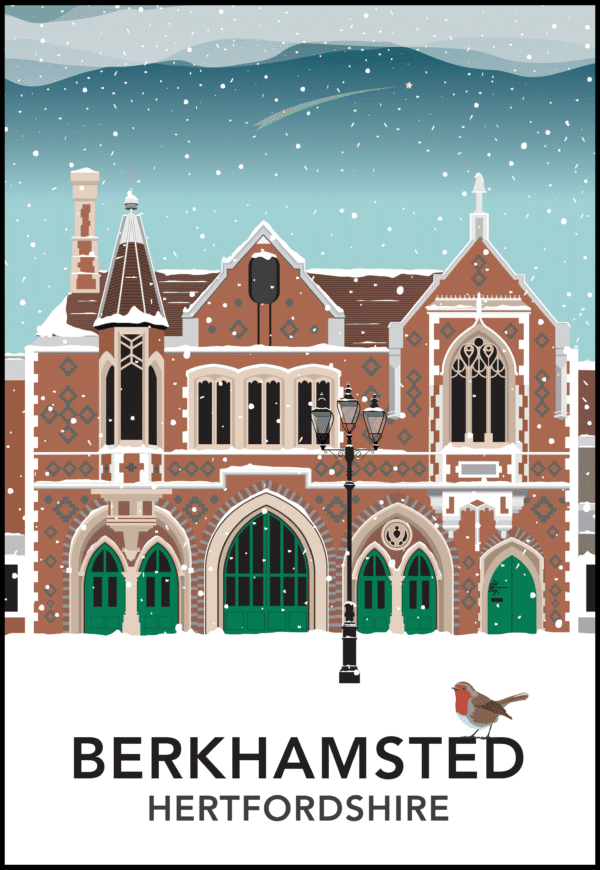 Berkhamsted Town Hall, Hertfordshire winter rustic digital canvas wall art print