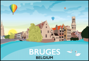 Bruges, Rozenhoedkaai canal, Belgium rustic digital canvas wall art print