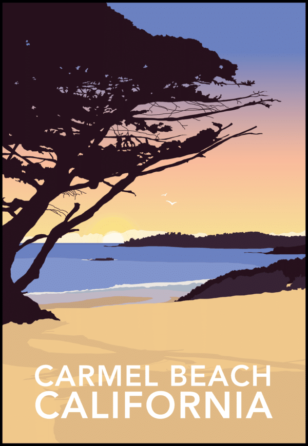 Carmel Beach, California rustic digital canvas wall art print