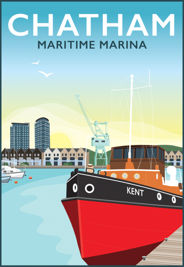 Chatham Maritime Marina, River Medway, Kent rustic digital canvas wall art print