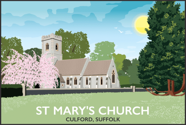 Culford Church, Bury St Edmunds, Suffolk rustic digital canvas wall art print