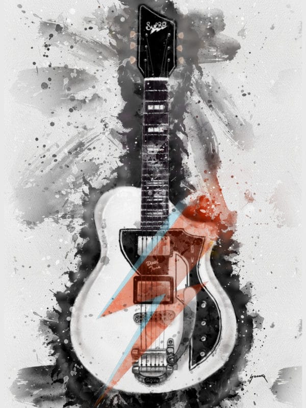 David Bowie's guitar caricature digital canvas artwork prints