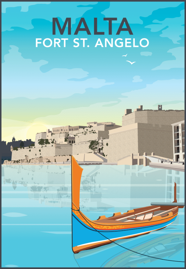 Fort St Angelo, Malta rustic digital canvas wall art print