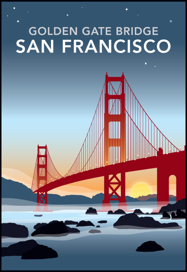 Golden Gate Bridge, San Francisco rustic digital canvas wall art print