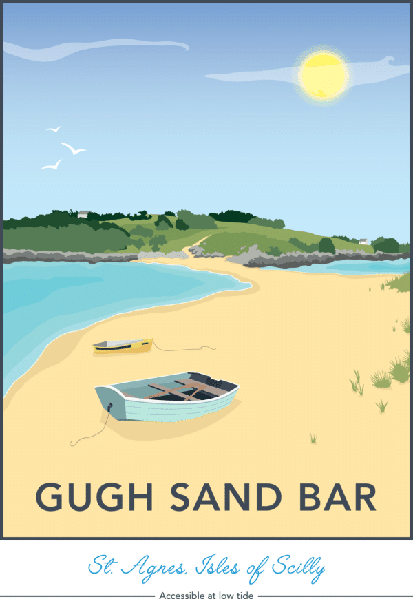 Gugh Sand Bar, St Agnes, Ilses of Scilly rustic digital canvas wall art print