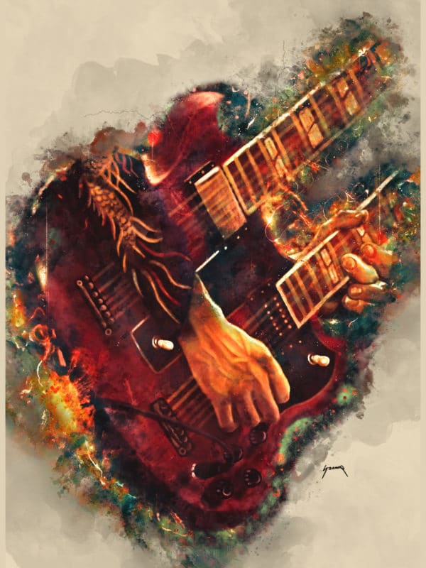 Jimmy Page's electric guitar digital canvas artwork prints