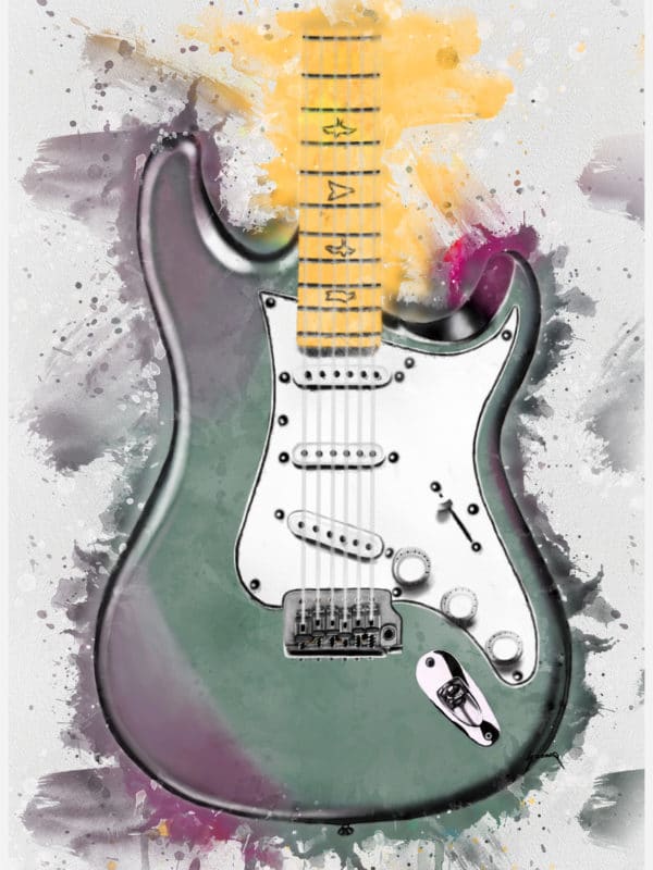 John Mayer's Lunar Ice electric guitar digital canvas artwork prints
