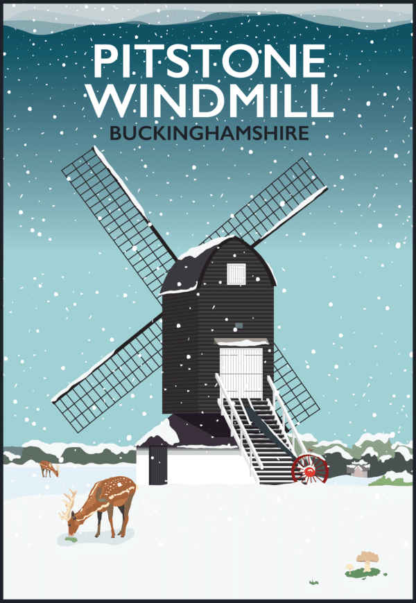 Pitstone Windmill, Buckinghamshire Winter rustic digital canvas wall art print